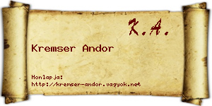Kremser Andor névjegykártya